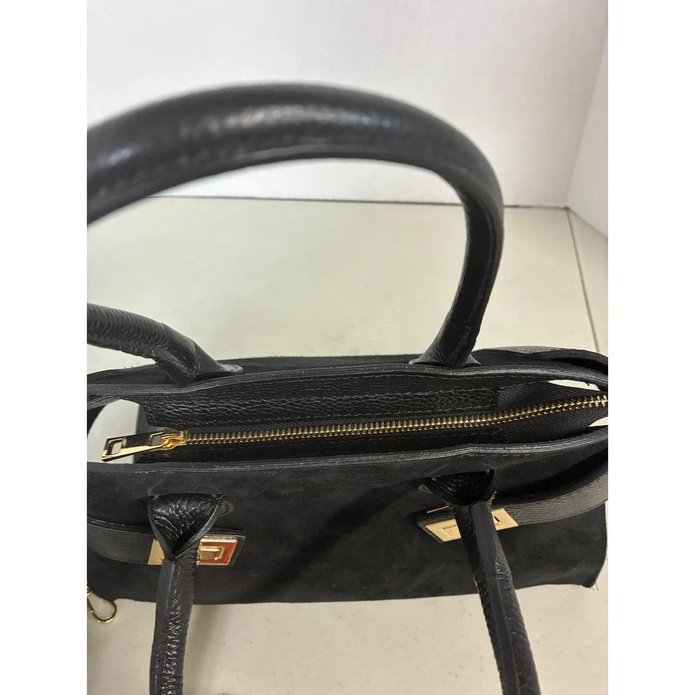 Divina Firenze Black Suede Leather Ginny Satchel Crossbody Bag Made in Italy NEW